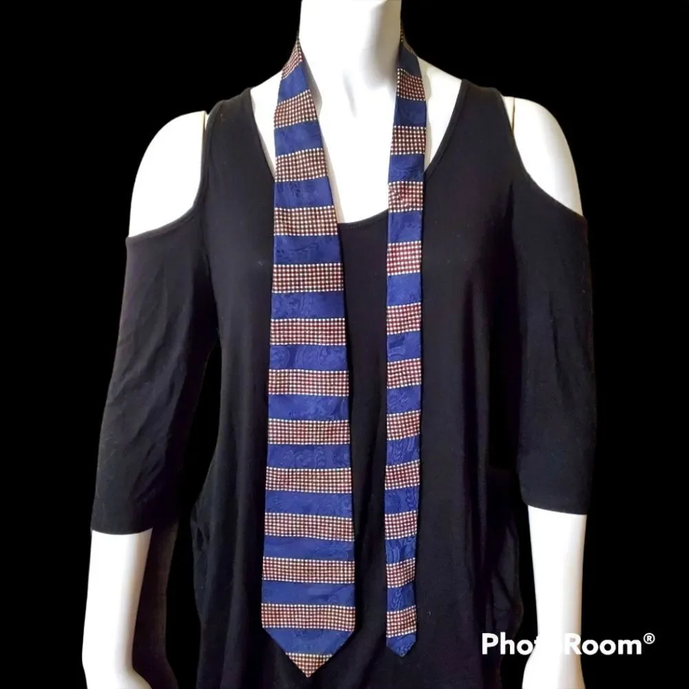 Tommy Hilfiger Blue & Plaid Striped Silk Tie